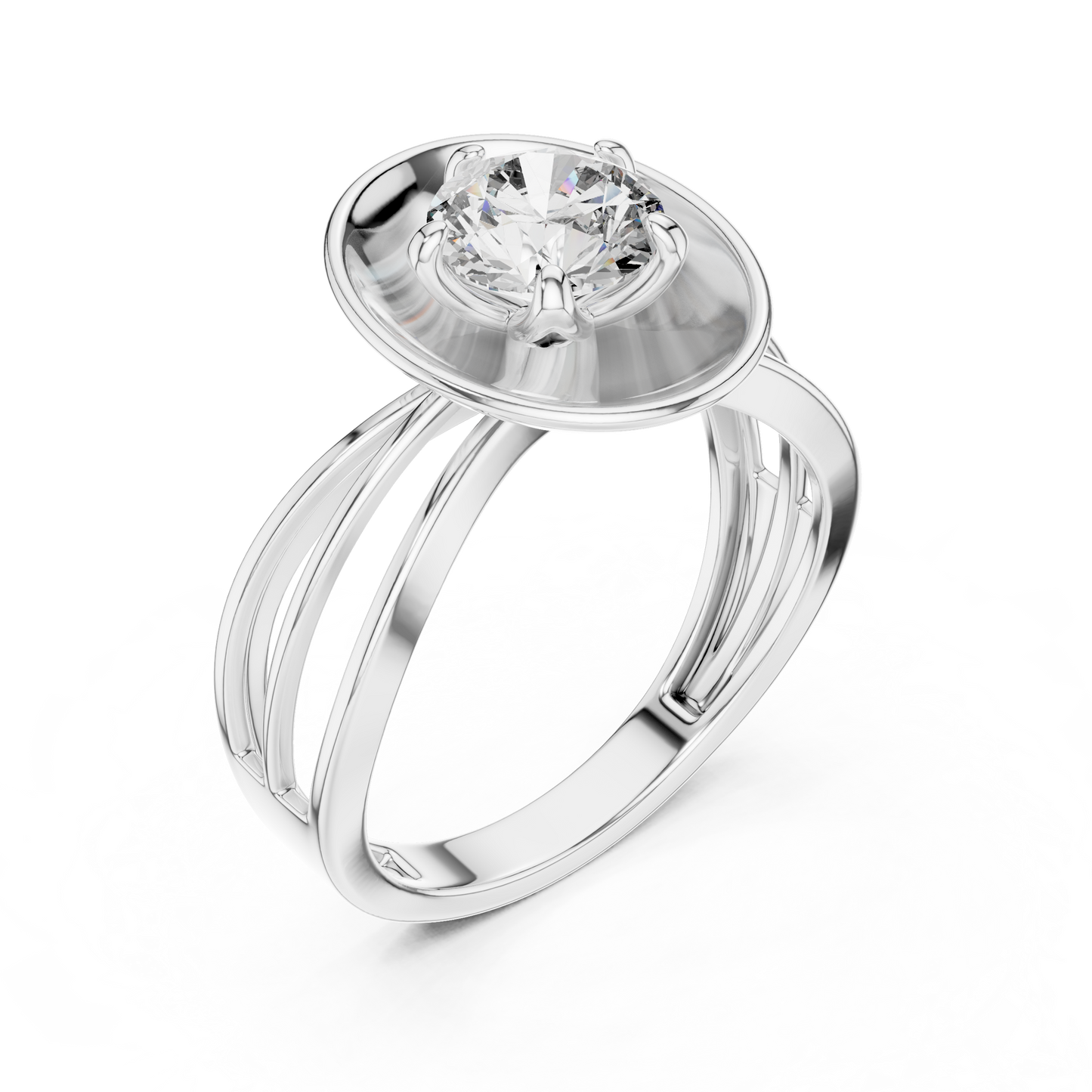 Round Lab Grown Diamond Solitaire Ring | Split-Shank Lotus Flower Setting | 10K, 14K, and 18K Gold