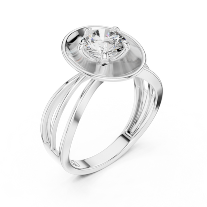 Round Lab Grown Diamond Solitaire Ring | Split-Shank Lotus Flower Setting | 10K, 14K, and 18K Gold