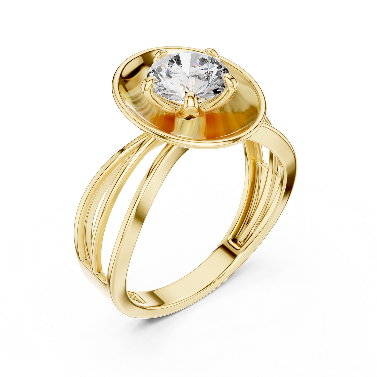 Round Lab Grown Diamond Solitaire Ring | Split-Shank Lotus Flower Setting | 10K, 14K, and 18K Gold