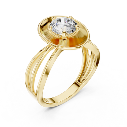 Round Lab Grown Diamond Solitaire Ring | Split-Shank Lotus Flower Setting | 10K, 14K, and 18K Gold