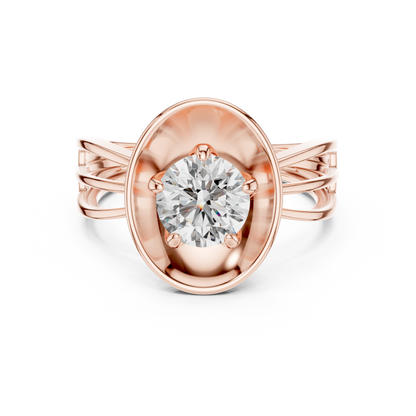 Round Lab Grown Diamond Solitaire Ring | Split-Shank Lotus Flower Setting | 10K, 14K, and 18K Gold
