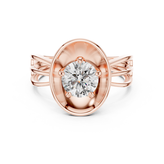 Round Lab Grown Diamond Solitaire Ring | Split-Shank Lotus Flower Setting | 10K, 14K, and 18K Gold