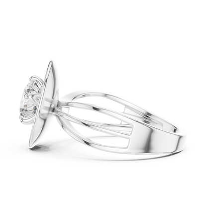Round Lab Grown Diamond Solitaire Ring | Split-Shank Lotus Flower Setting | 10K, 14K, and 18K Gold