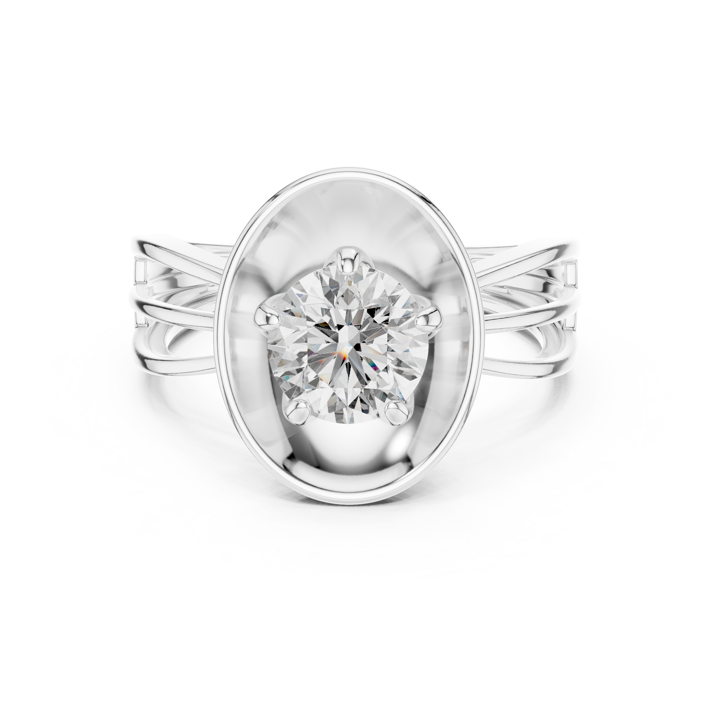 Round Lab Grown Diamond Solitaire Ring | Split-Shank Lotus Flower Setting | 10K, 14K, and 18K Gold