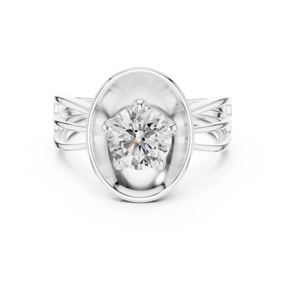 Round Lab Grown Diamond Solitaire Ring | Split-Shank Lotus Flower Setting | 10K, 14K, and 18K Gold