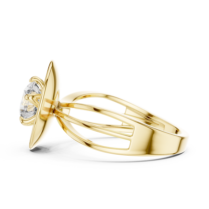 Round Lab Grown Diamond Solitaire Ring | Split-Shank Lotus Flower Setting | 10K, 14K, and 18K Gold