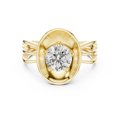 Round Lab Grown Diamond Solitaire Ring | Split-Shank Lotus Flower Setting | 10K, 14K, and 18K Gold
