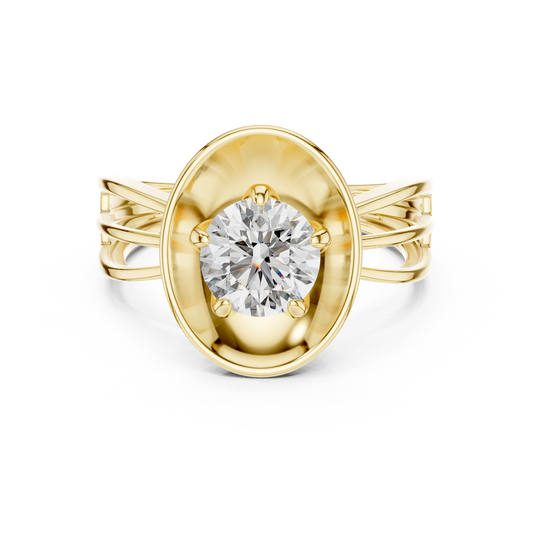 Round Lab Grown Diamond Solitaire Ring | Split-Shank Lotus Flower Setting | 10K, 14K, and 18K Gold