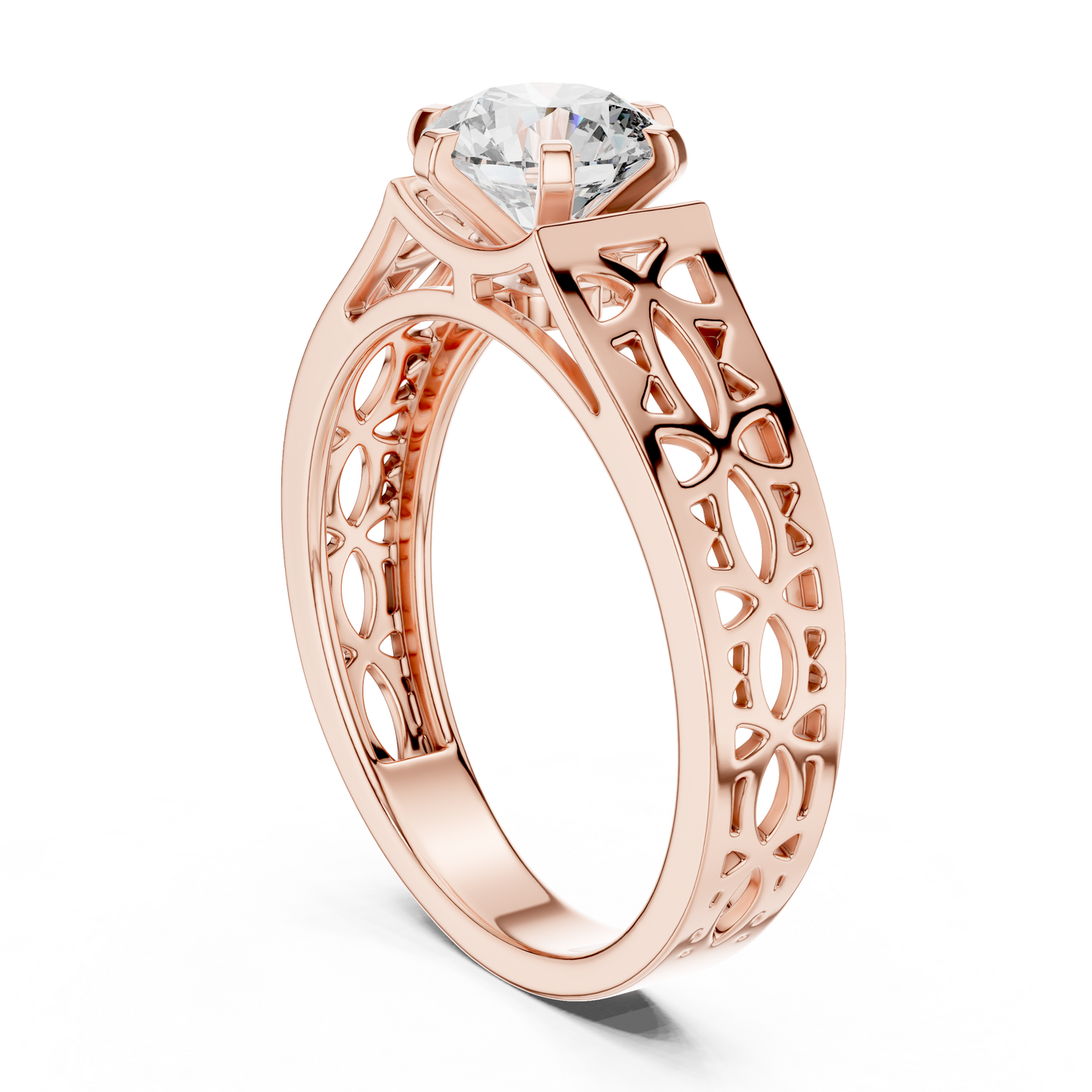 Round Lab Grown Diamond Engagement Ring | Vintage Filigree Wide Band Style | 10K, 14K, and 18K Gold