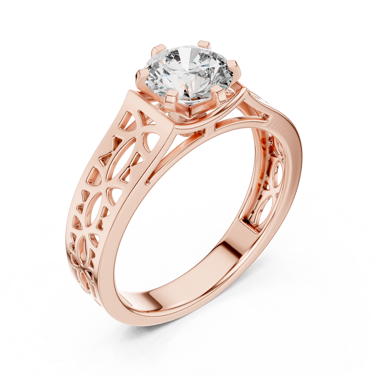 Round Lab Grown Diamond Engagement Ring | Vintage Filigree Wide Band Style | 10K, 14K, and 18K Gold