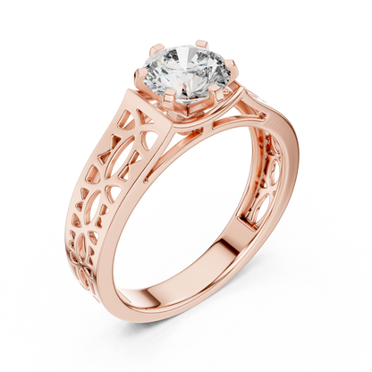 Round Lab Grown Diamond Engagement Ring | Vintage Filigree Wide Band Style | 10K, 14K, and 18K Gold