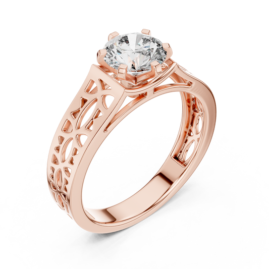 Round Lab Grown Diamond Engagement Ring | Vintage Filigree Wide Band Style | 10K, 14K, and 18K Gold