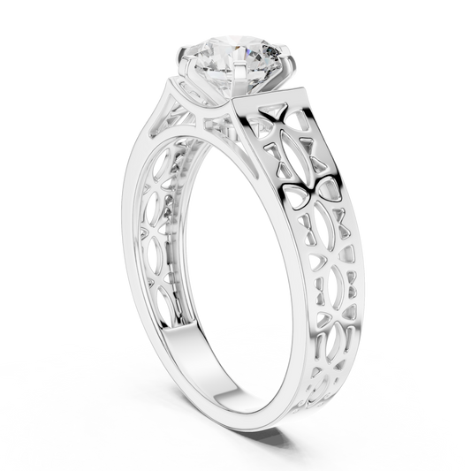 Round Lab Grown Diamond Engagement Ring | Vintage Filigree Wide Band Style | 10K, 14K, and 18K Gold