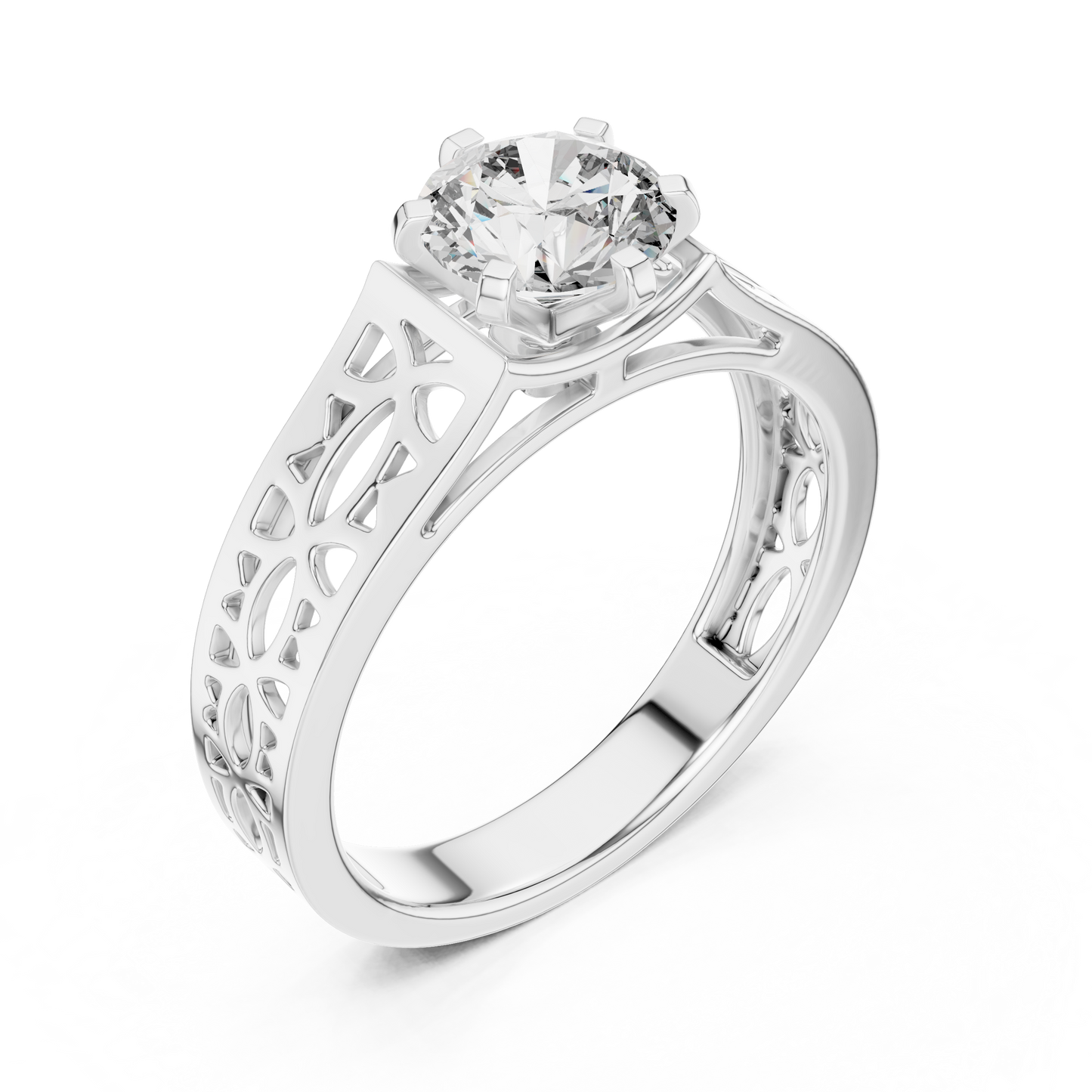 Round Lab Grown Diamond Engagement Ring | Vintage Filigree Wide Band Style | 10K, 14K, and 18K Gold