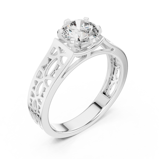 Round Lab Grown Diamond Engagement Ring | Vintage Filigree Wide Band Style | 10K, 14K, and 18K Gold