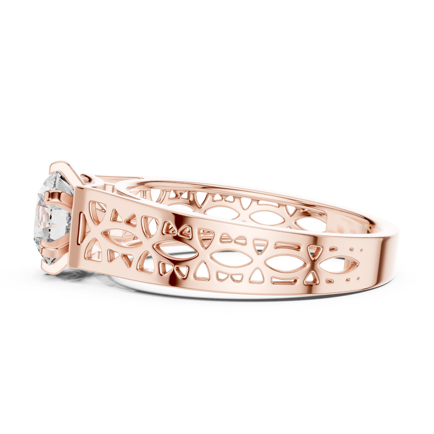 Round Lab Grown Diamond Engagement Ring | Vintage Filigree Wide Band Style | 10K, 14K, and 18K Gold