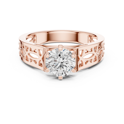 Round Lab Grown Diamond Engagement Ring | Vintage Filigree Wide Band Style | 10K, 14K, and 18K Gold