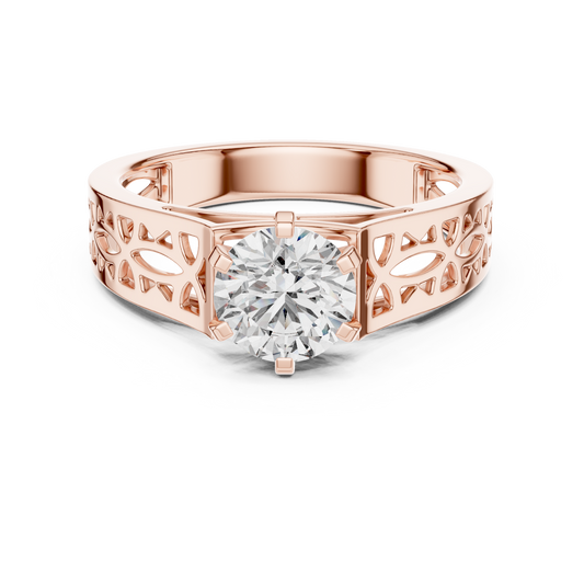 Round Lab Grown Diamond Engagement Ring | Vintage Filigree Wide Band Style | 10K, 14K, and 18K Gold