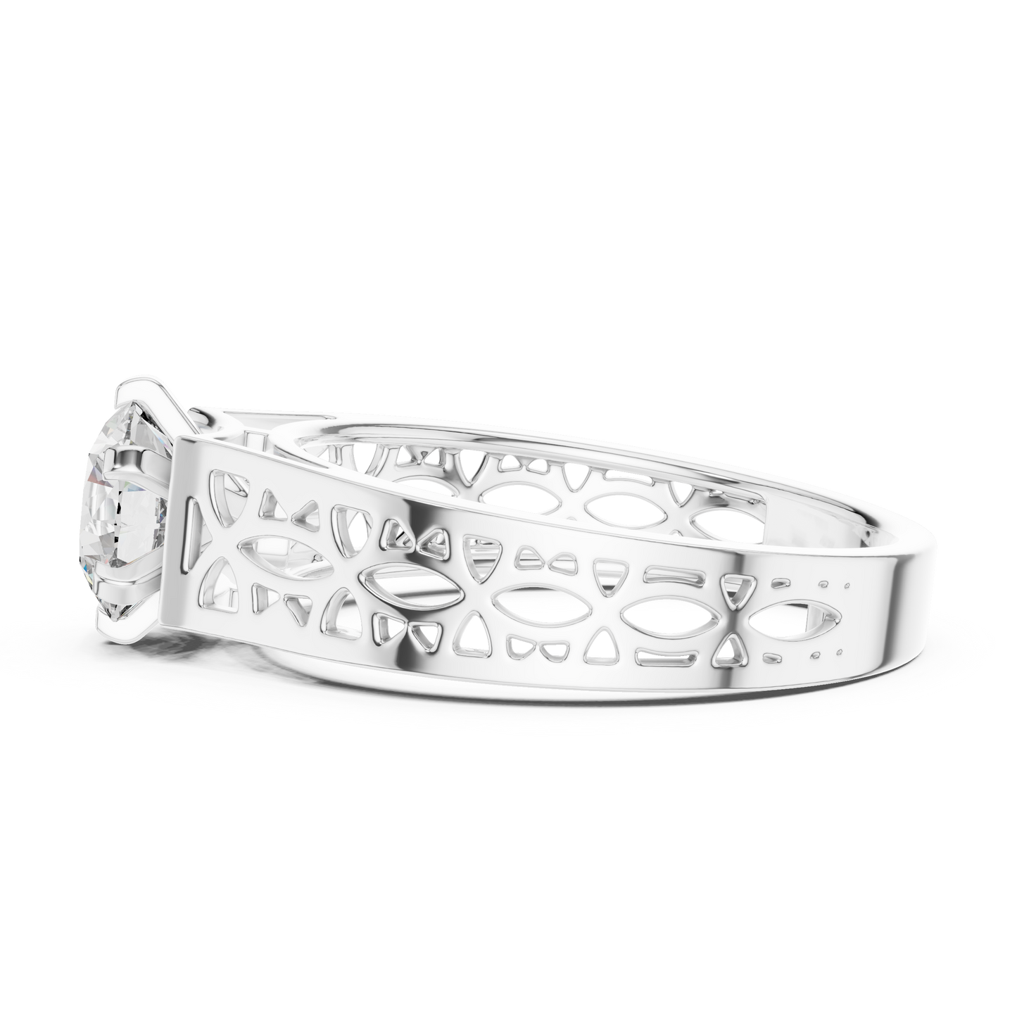 Round Lab Grown Diamond Engagement Ring | Vintage Filigree Wide Band Style | 10K, 14K, and 18K Gold