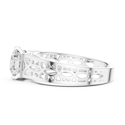 Round Lab Grown Diamond Engagement Ring | Vintage Filigree Wide Band Style | 10K, 14K, and 18K Gold