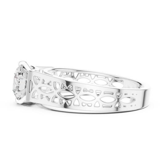 Round Lab Grown Diamond Engagement Ring | Vintage Filigree Wide Band Style | 10K, 14K, and 18K Gold
