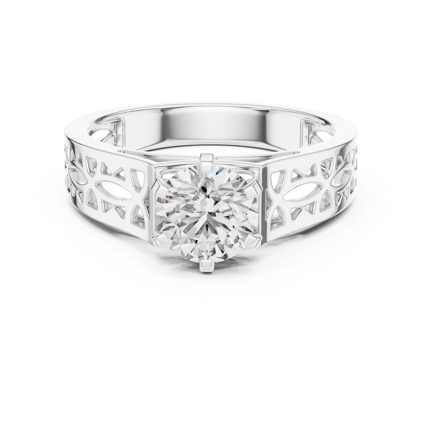 Round Lab Grown Diamond Engagement Ring | Vintage Filigree Wide Band Style | 10K, 14K, and 18K Gold