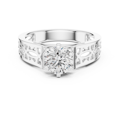 Round Lab Grown Diamond Engagement Ring | Vintage Filigree Wide Band Style | 10K, 14K, and 18K Gold