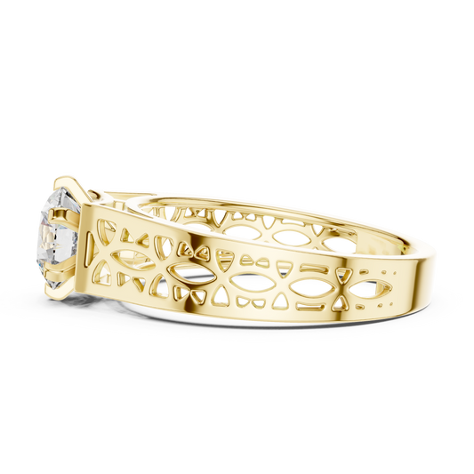 Round Lab Grown Diamond Engagement Ring | Vintage Filigree Wide Band Style | 10K, 14K, and 18K Gold