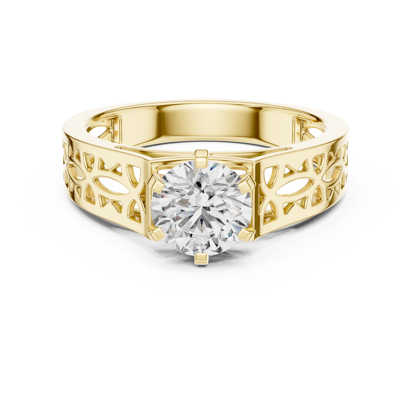 Round Lab Grown Diamond Engagement Ring | Vintage Filigree Wide Band Style | 10K, 14K, and 18K Gold