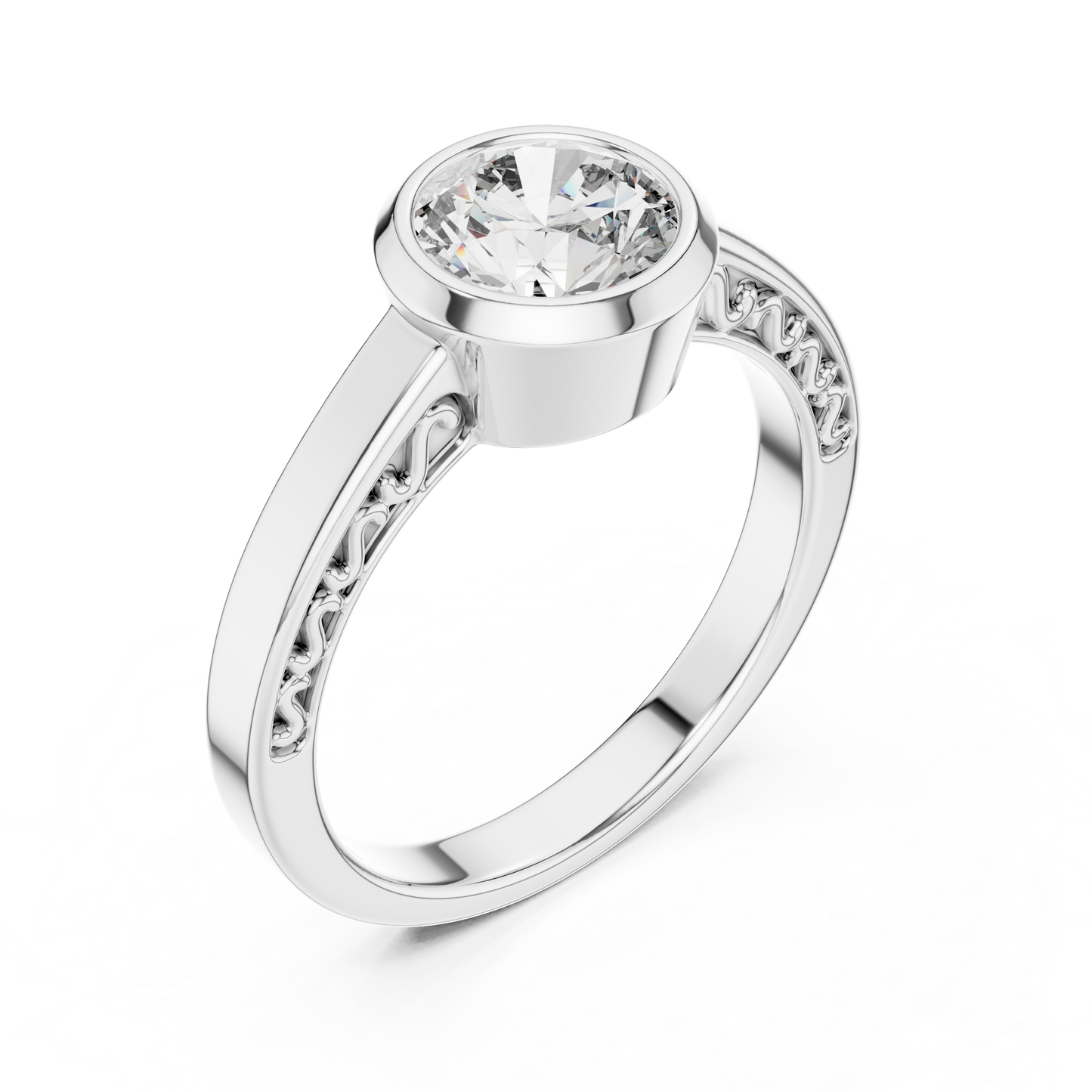 Round Lab Grown Diamond Engagement Ring | Full Eternity Floating Halo Style | 10K, 14K, and 18K Gold