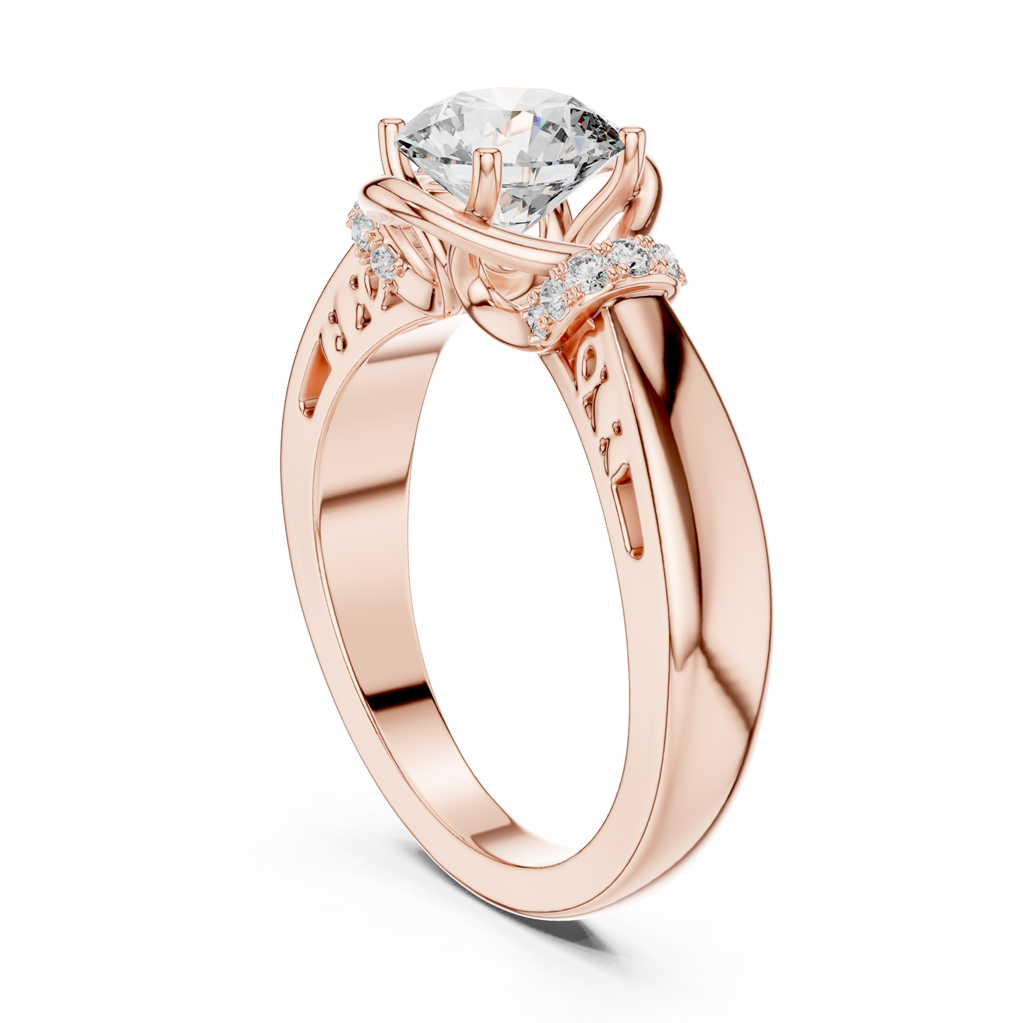 Round Lab Grown Diamond Engagement Ring | Nature Inspired Bypass Style | 10K, 14K, and 18K Gold