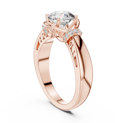 Round Lab Grown Diamond Engagement Ring | Nature Inspired Bypass Style | 10K, 14K, and 18K Gold