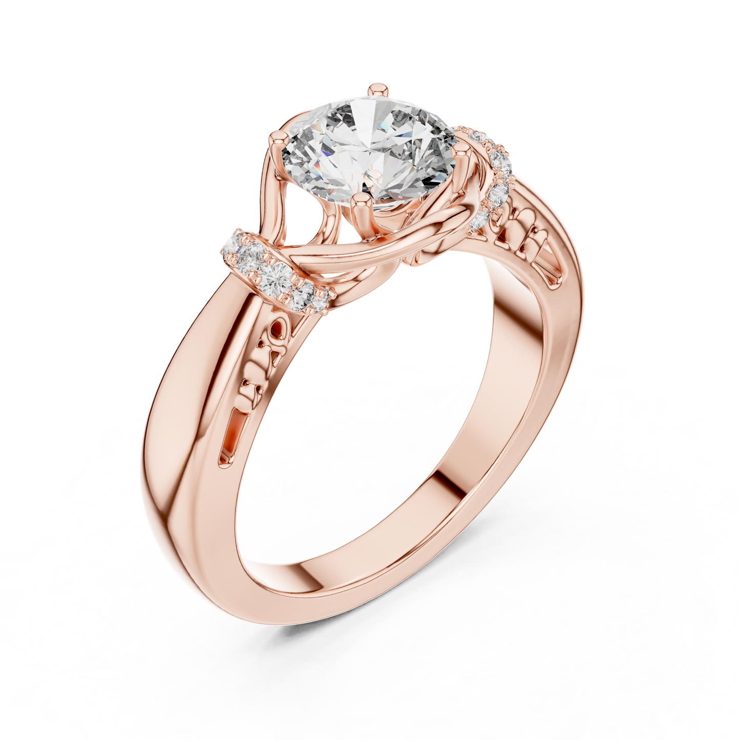 Round Lab Grown Diamond Engagement Ring | Nature Inspired Bypass Style | 10K, 14K, and 18K Gold