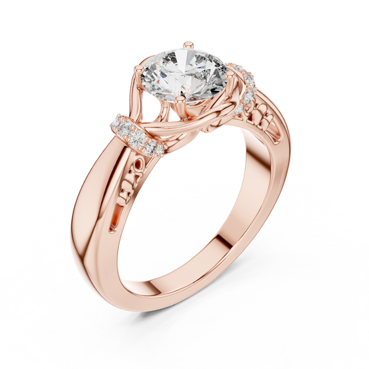 Round Lab Grown Diamond Engagement Ring | Nature Inspired Bypass Style | 10K, 14K, and 18K Gold