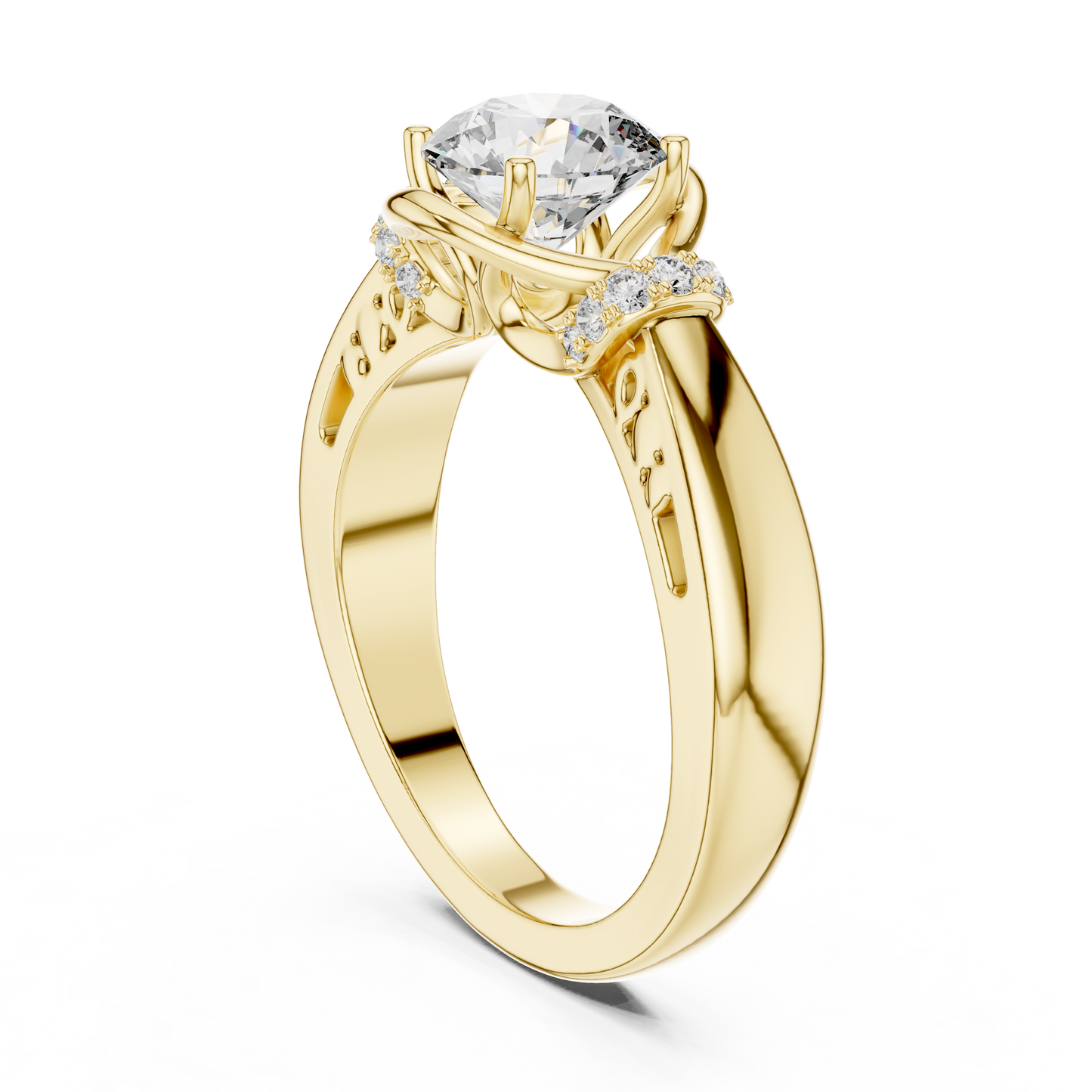 Round Lab Grown Diamond Engagement Ring | Nature Inspired Bypass Style | 10K, 14K, and 18K Gold
