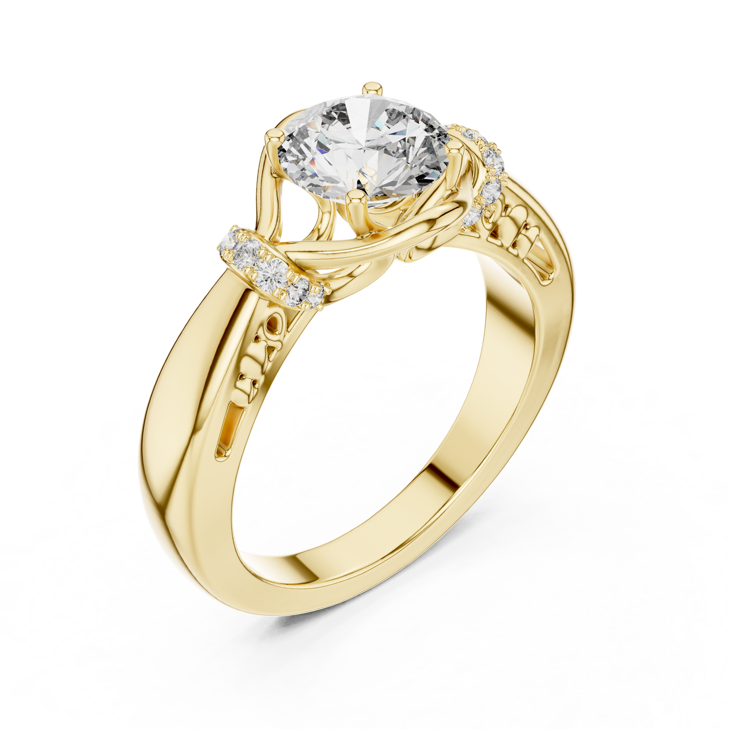 Round Lab Grown Diamond Engagement Ring | Nature Inspired Bypass Style | 10K, 14K, and 18K Gold