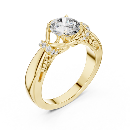 Round Lab Grown Diamond Engagement Ring | Nature Inspired Bypass Style | 10K, 14K, and 18K Gold