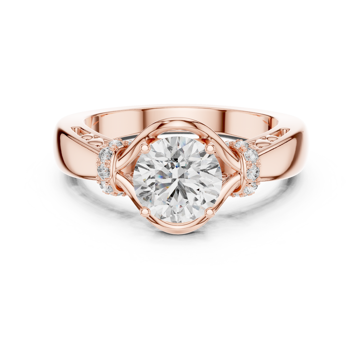 Round Lab Grown Diamond Engagement Ring | Nature Inspired Bypass Style | 10K, 14K, and 18K Gold