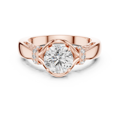 Round Lab Grown Diamond Engagement Ring | Nature Inspired Bypass Style | 10K, 14K, and 18K Gold