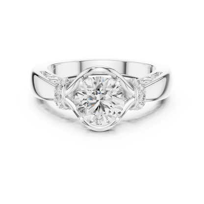 Round Lab Grown Diamond Engagement Ring | Nature Inspired Bypass Style | 10K, 14K, and 18K Gold