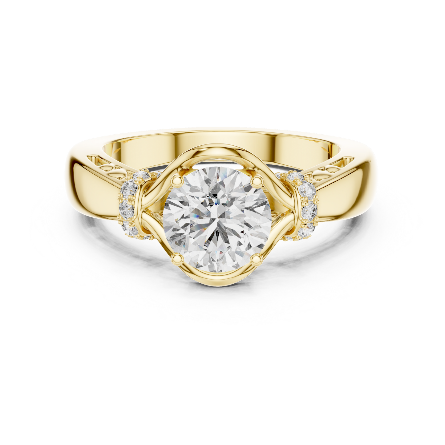 Round Lab Grown Diamond Engagement Ring | Nature Inspired Bypass Style | 10K, 14K, and 18K Gold