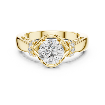 Round Lab Grown Diamond Engagement Ring | Nature Inspired Bypass Style | 10K, 14K, and 18K Gold