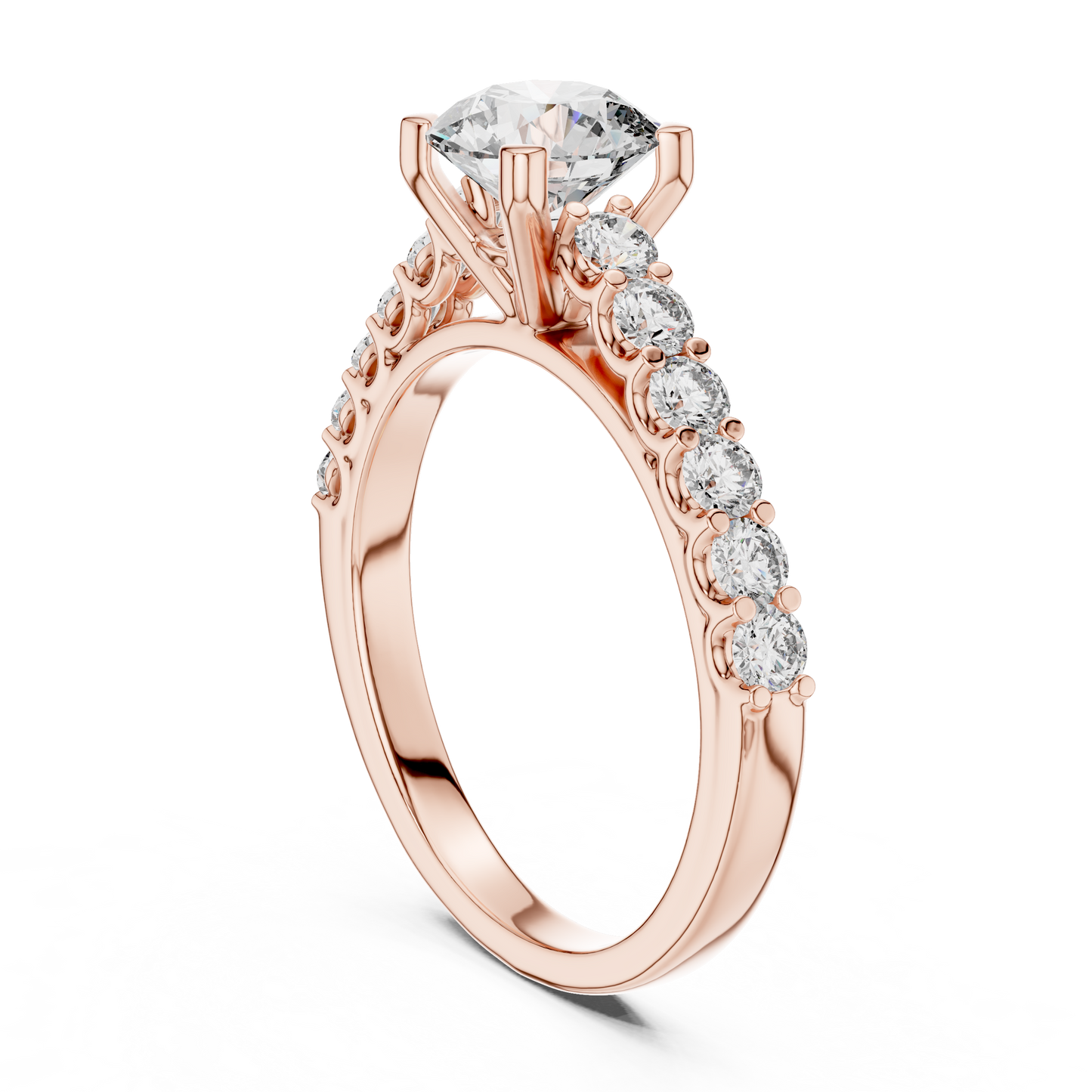 Round Lab Grown Diamond Engagement Ring | Bubble Pavé Band Solitaire | 10K, 14K, and 18K Gold