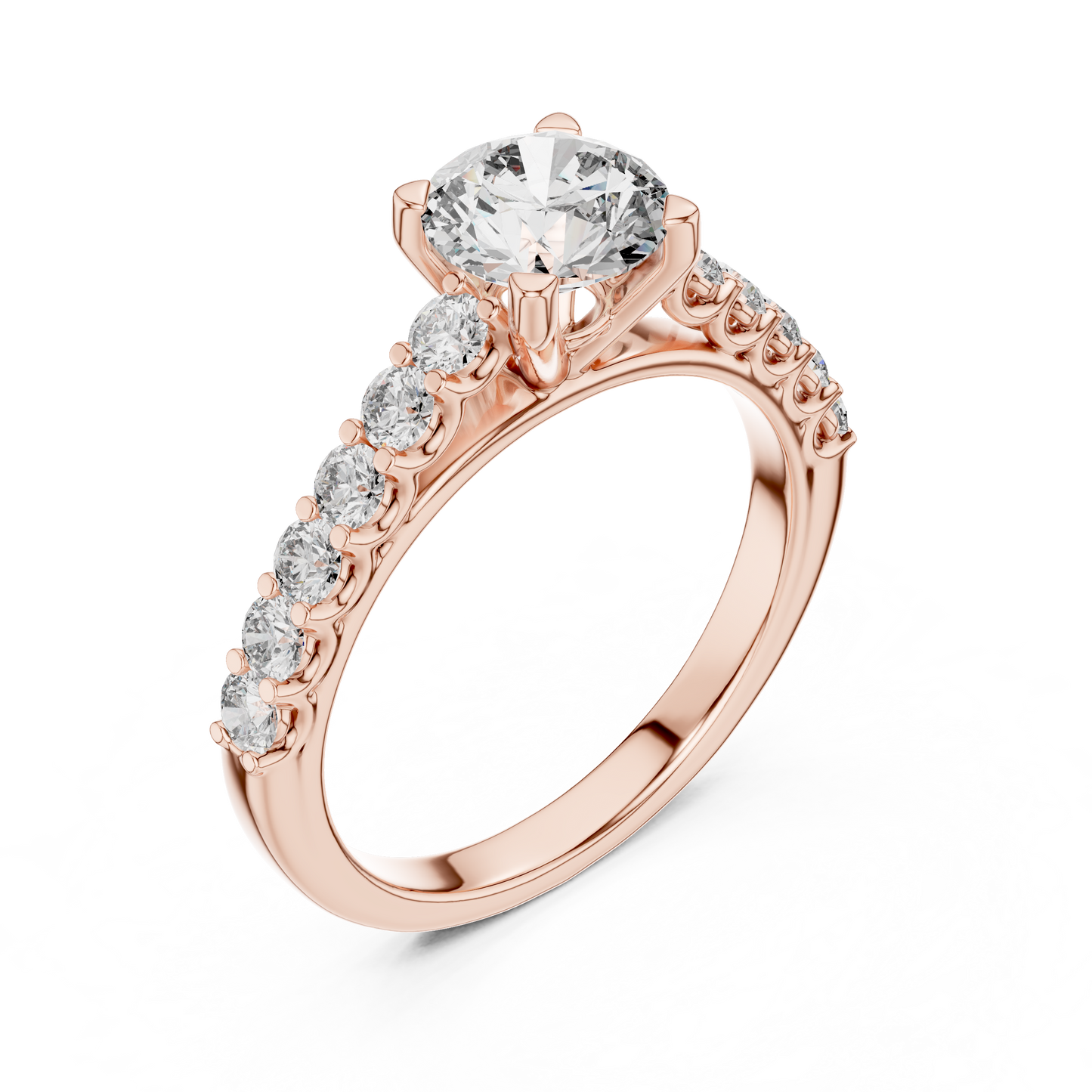 Round Lab Grown Diamond Engagement Ring | Bubble Pavé Band Solitaire | 10K, 14K, and 18K Gold