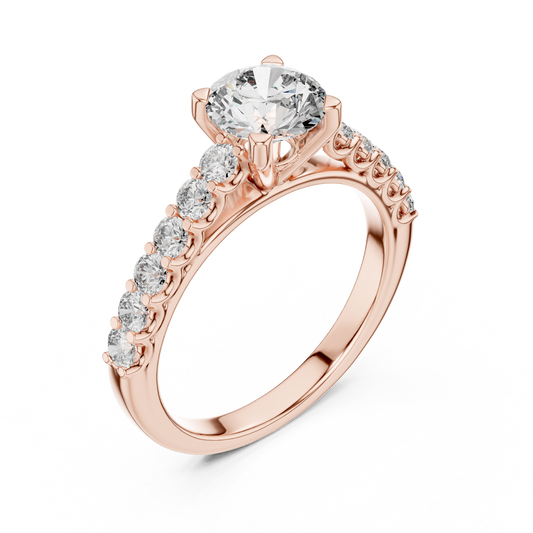 Round Lab Grown Diamond Engagement Ring | Bubble Pavé Band Solitaire | 10K, 14K, and 18K Gold