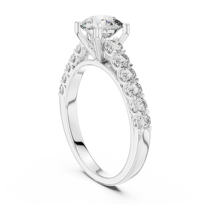 Round Lab Grown Diamond Engagement Ring | Bubble Pavé Band Solitaire | 10K, 14K, and 18K Gold