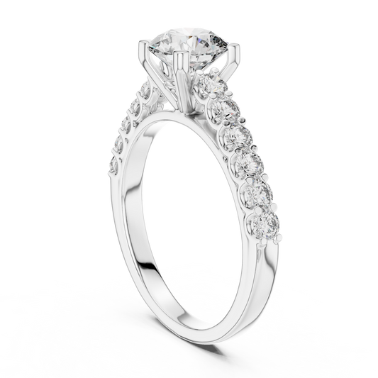 Round Lab Grown Diamond Engagement Ring | Bubble Pavé Band Solitaire | 10K, 14K, and 18K Gold