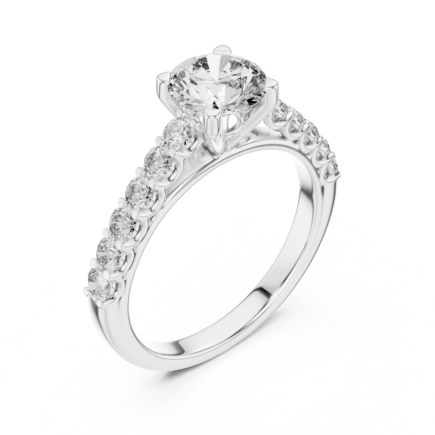 Round Lab Grown Diamond Engagement Ring | Bubble Pavé Band Solitaire | 10K, 14K, and 18K Gold