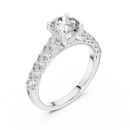 Round Lab Grown Diamond Engagement Ring | Bubble Pavé Band Solitaire | 10K, 14K, and 18K Gold