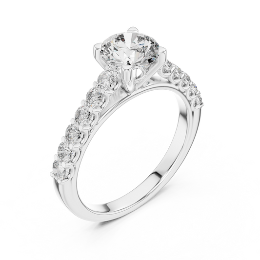 Round Lab Grown Diamond Engagement Ring | Bubble Pavé Band Solitaire | 10K, 14K, and 18K Gold